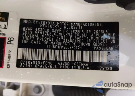 2014 Toyota Camry Le из США, поврежденный, VIN 4T1BF1FK9EU870721